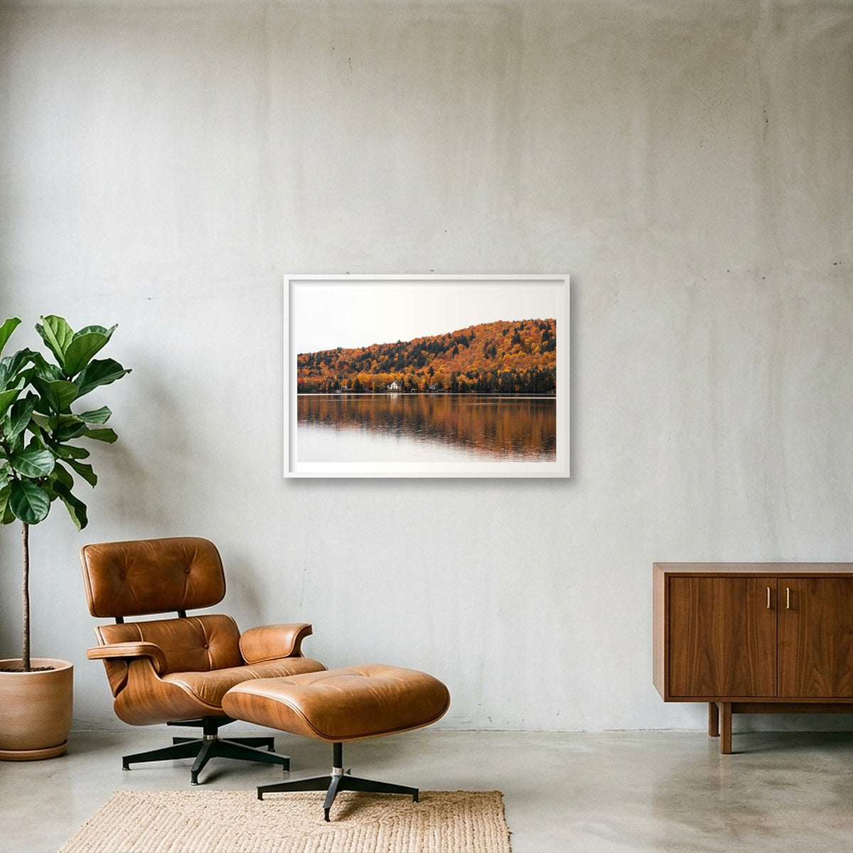 Lakeside in the Fall — 100×70cm, 39×28" White Frame