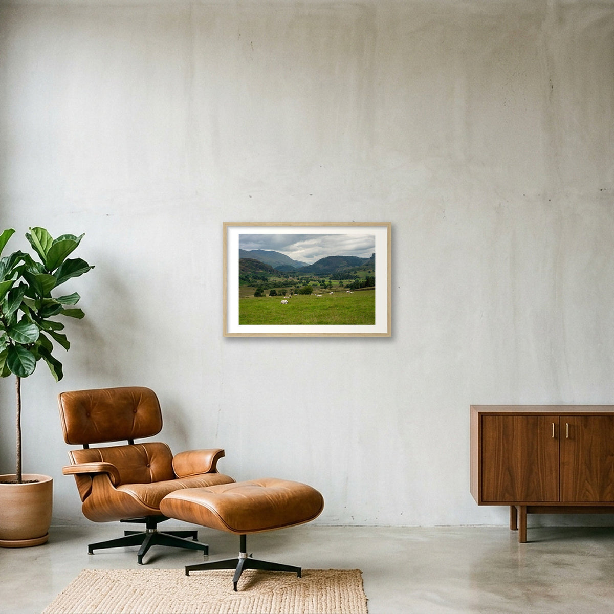 Sheep in the Valley — 60×40cm, 24×16" Oak Frame