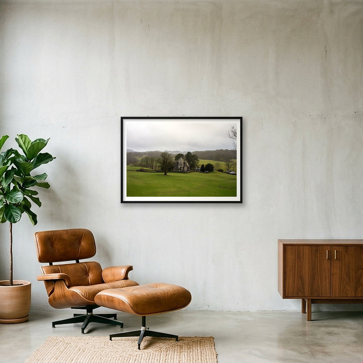 Church in the Rolling Hills — 100×70cm, 39×28" Black Frame