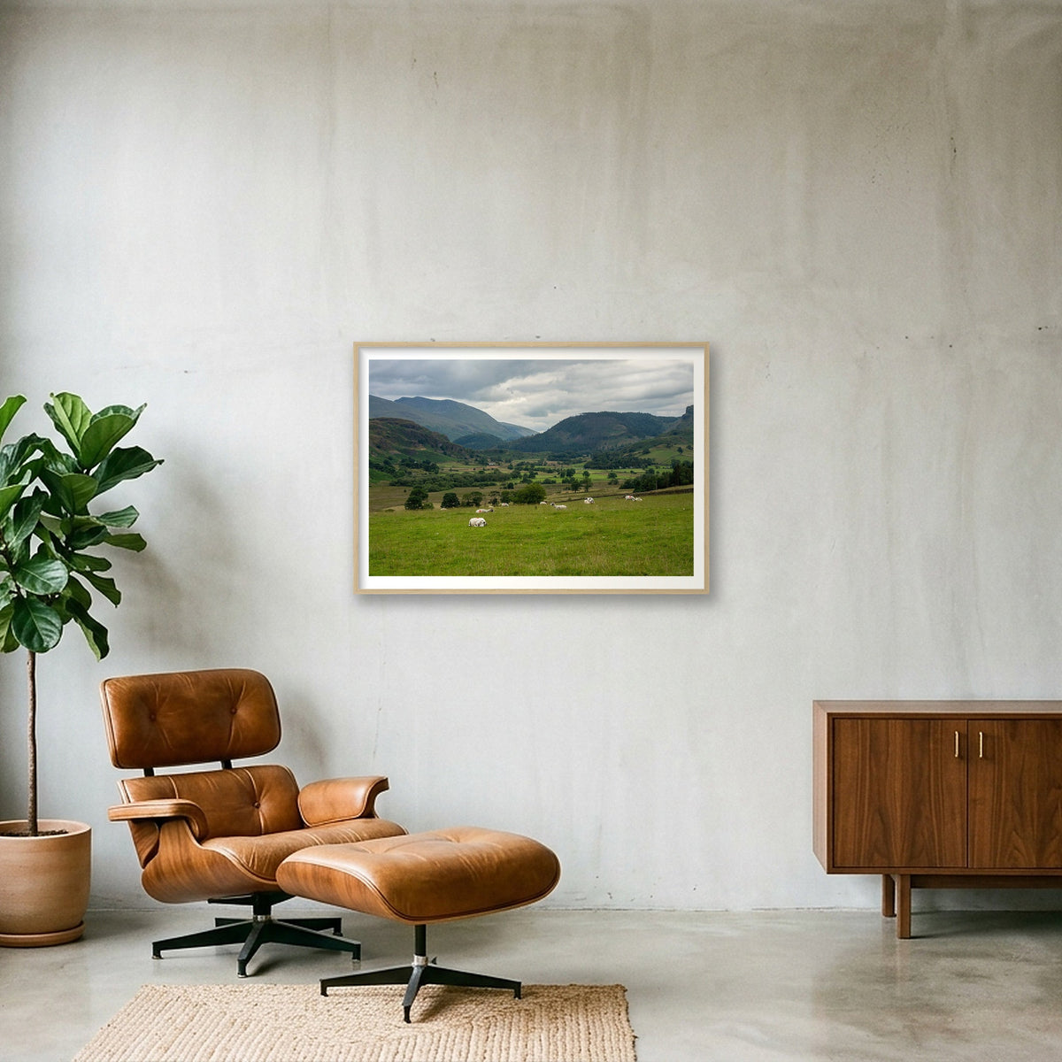 Sheep in the Valley — 100×70cm, 39×28" Oak Frame
