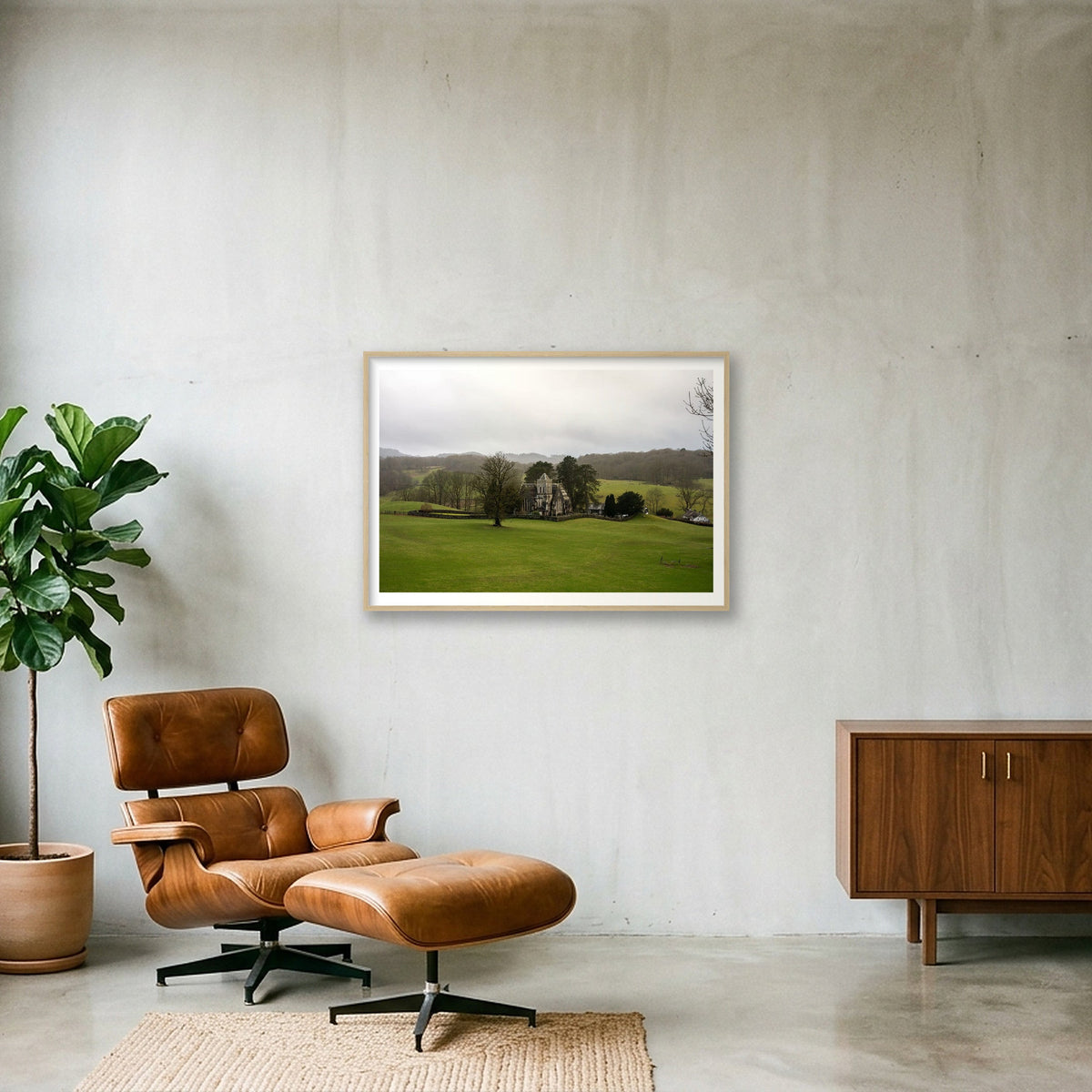 Church in the Rolling Hills — 100×70cm, 39×28" Oak Frame