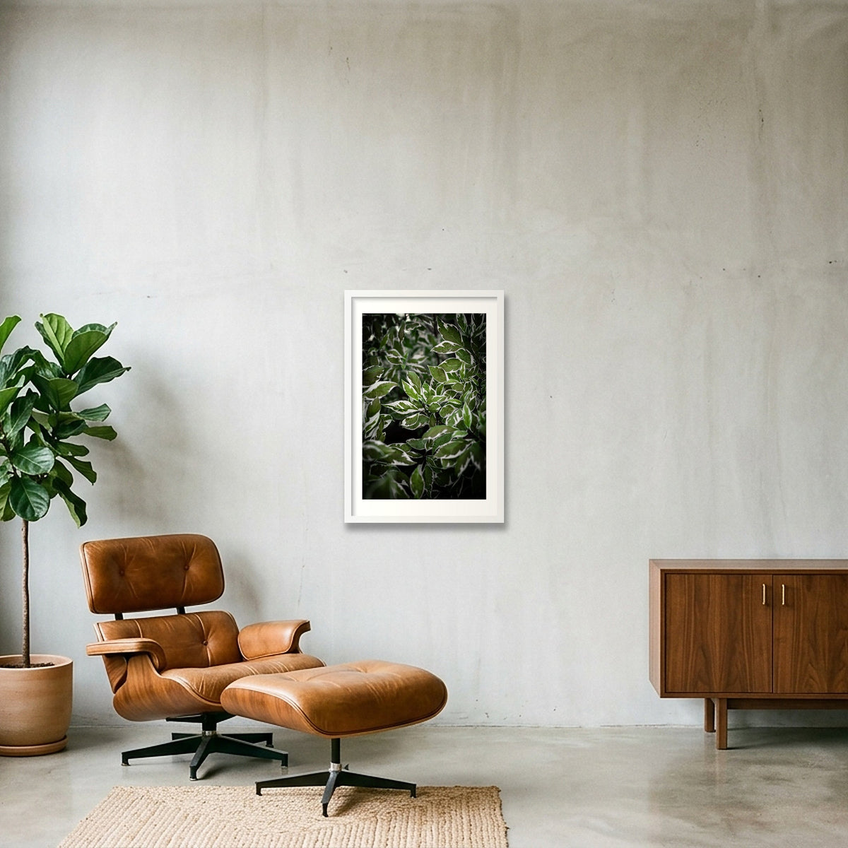 Green and White Foliage — 40×60cm, 16×24" White Frame