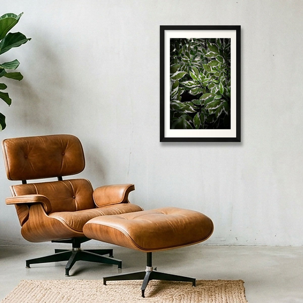 Green and White Foliage — 30×45cm, 12×18" Black Frame
