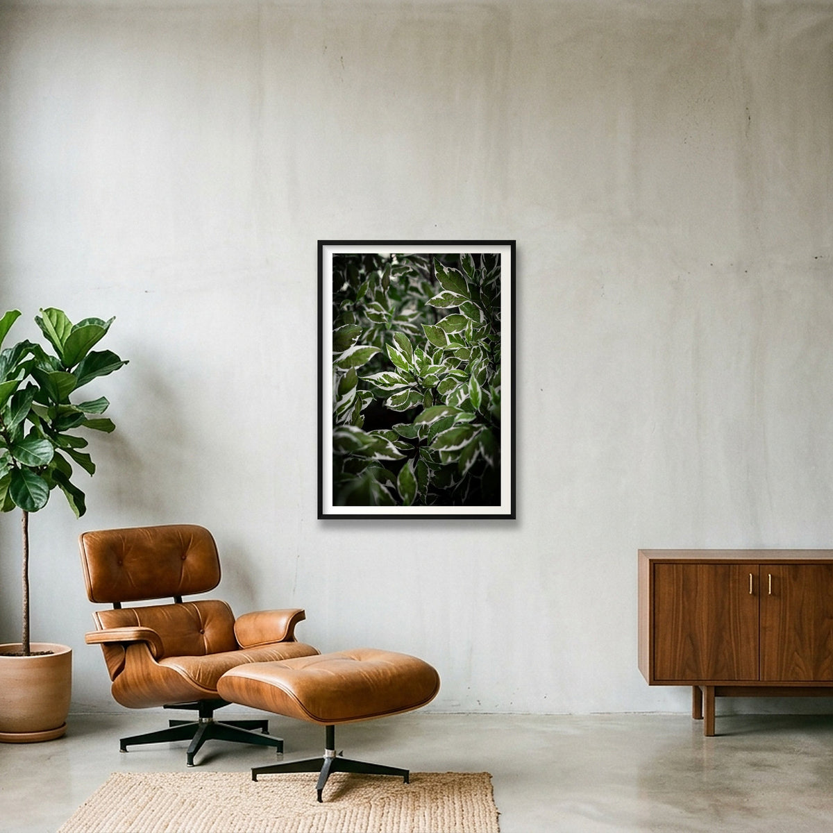 Green and White Foliage — 70×100cm, 28×39" Black Frame