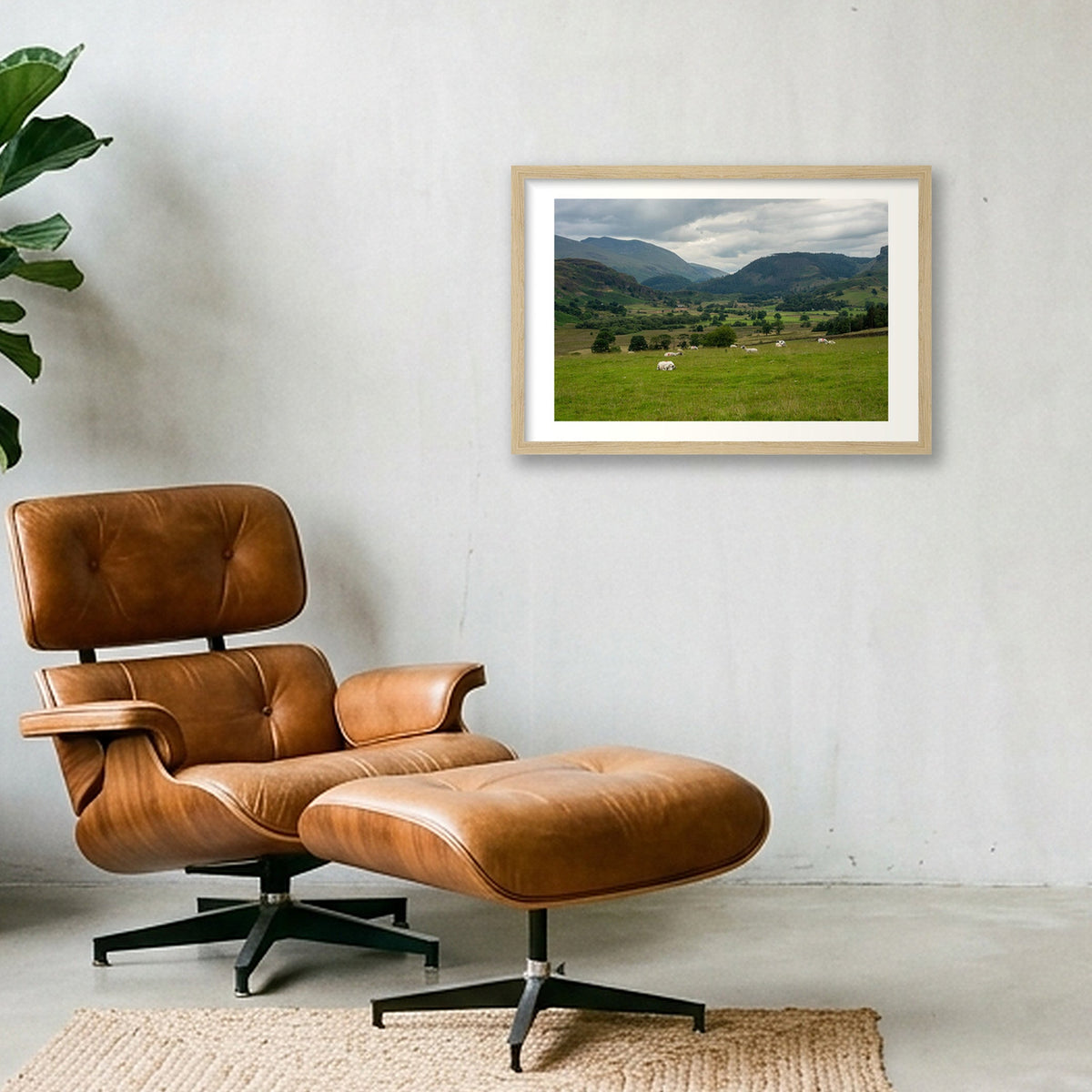 Sheep in the Valley — 45×30cm, 18×12" Oak Frame