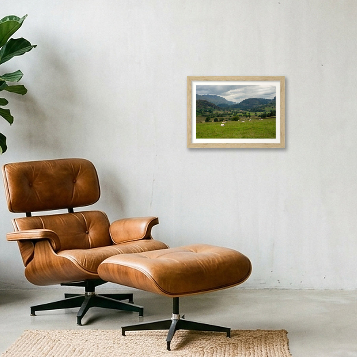 Sheep in the Valley — A4 (30×21cm, 12×8") Oak Frame
