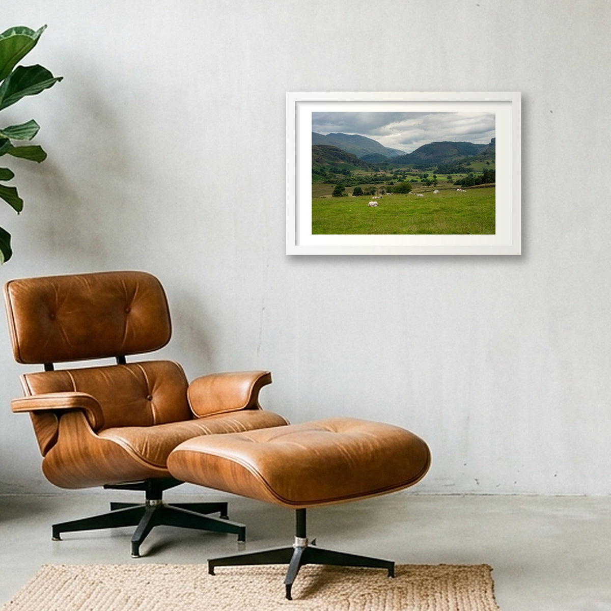 Sheep in the Valley — 45×30cm, 18×12" White Frame