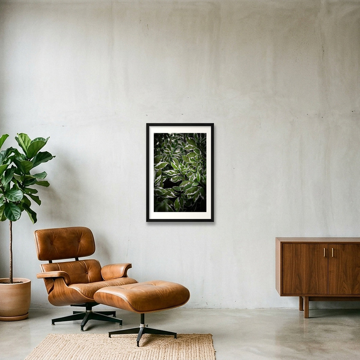 Green and White Foliage — 40×60cm, 16×24" Black Frame