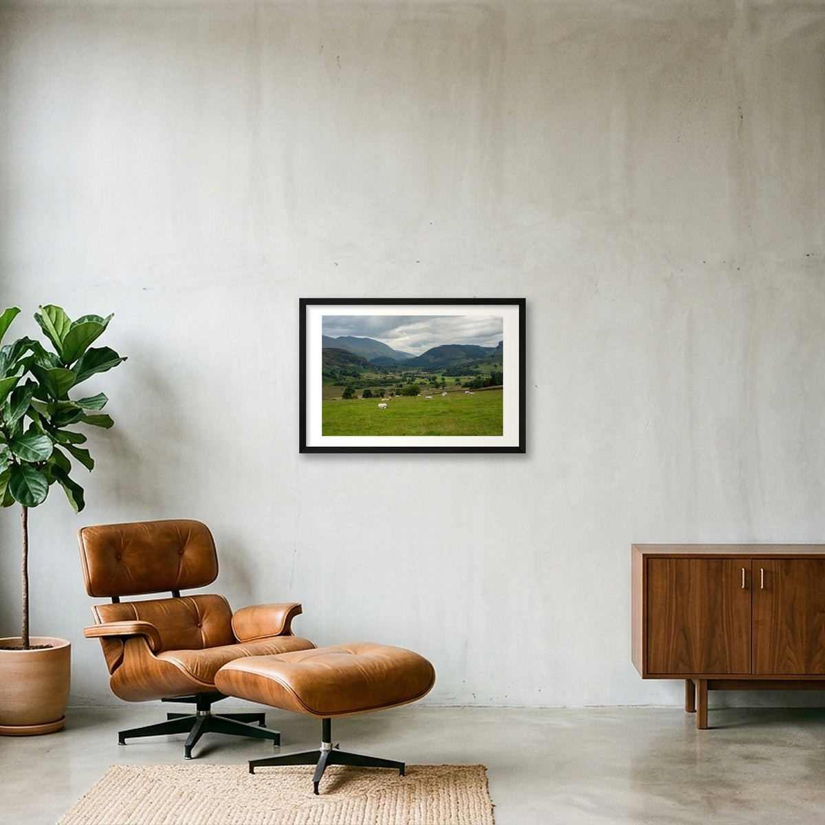 Sheep in the Valley — 60×40cm, 24×16" Black Frame