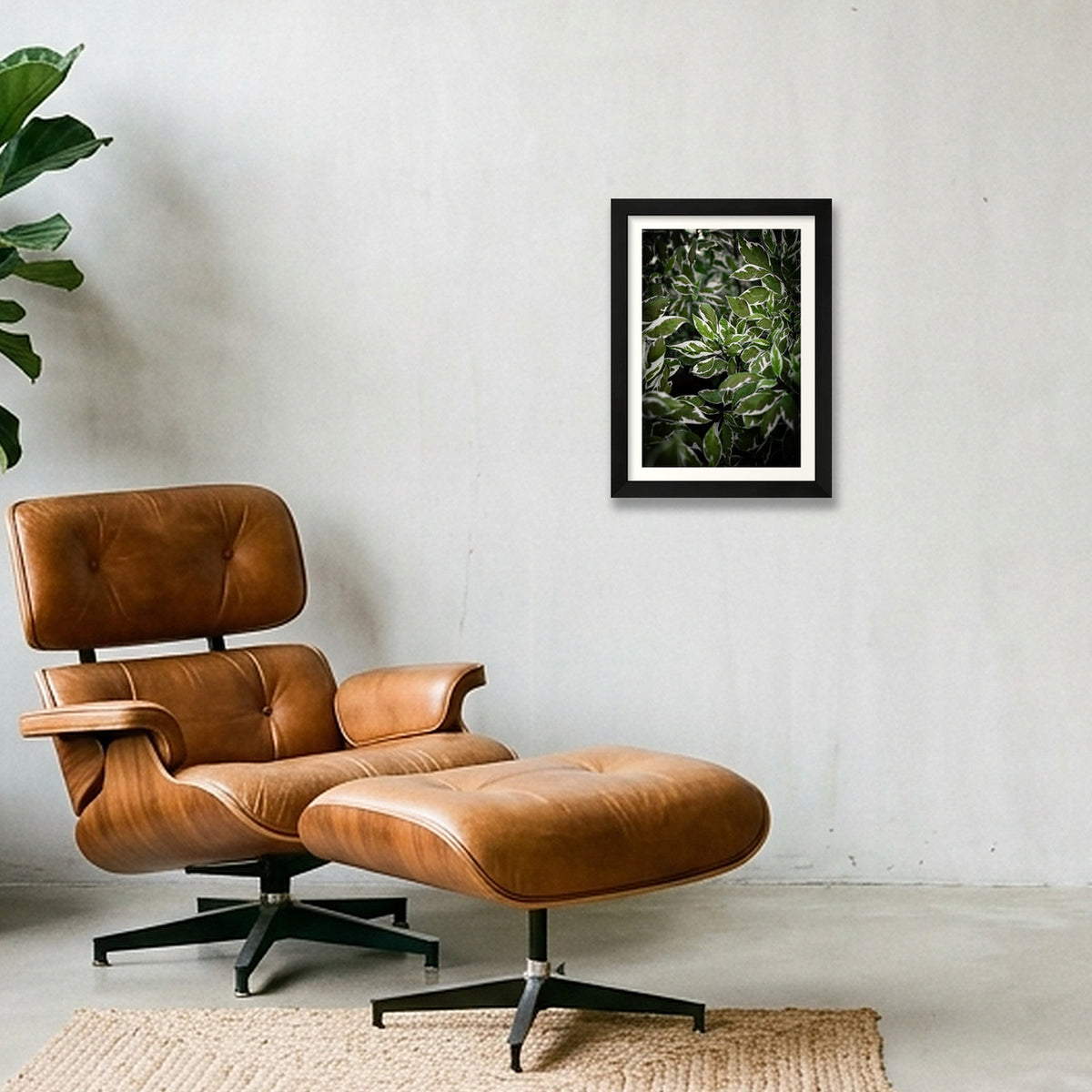 Green and White Foliage — A4 (21×30cm, 8×12") Black Frame