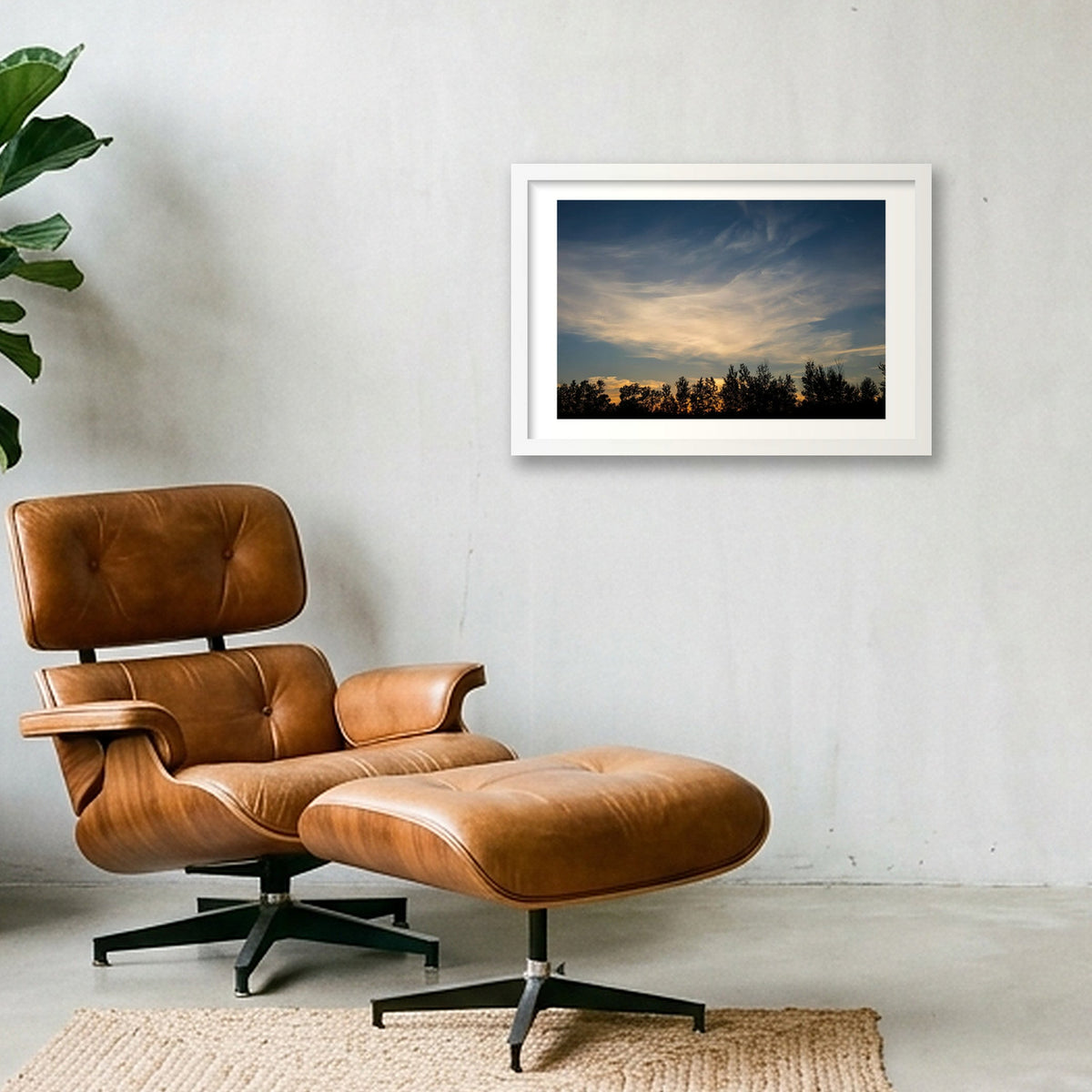Sunset Over the Trees — 45×30cm, 18×12" White Frame