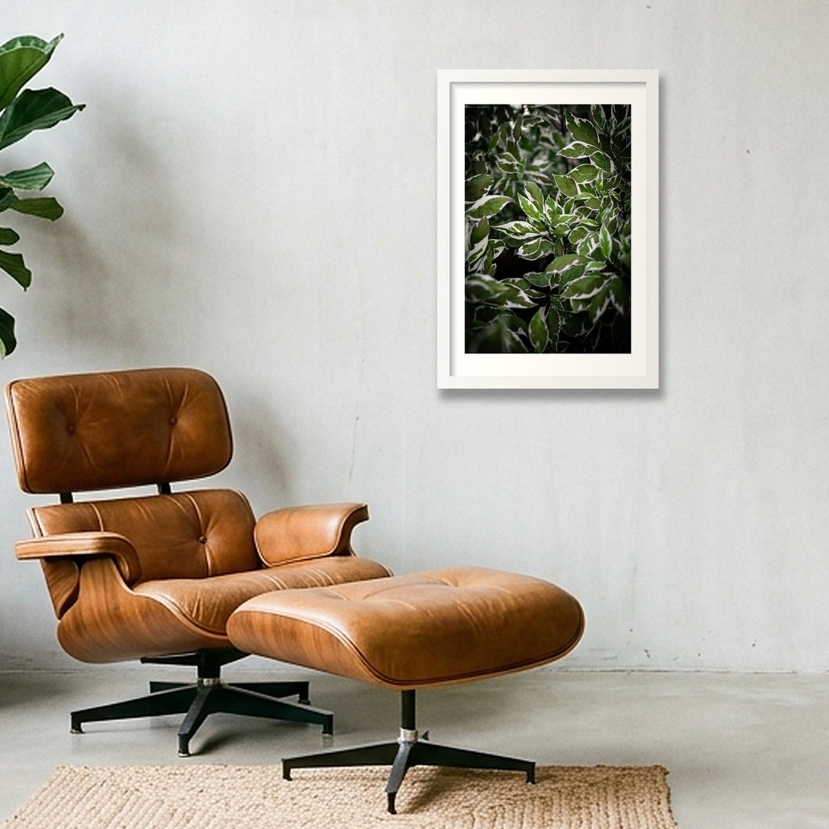 Green and White Foliage — 30×45cm, 12×18" White Frame