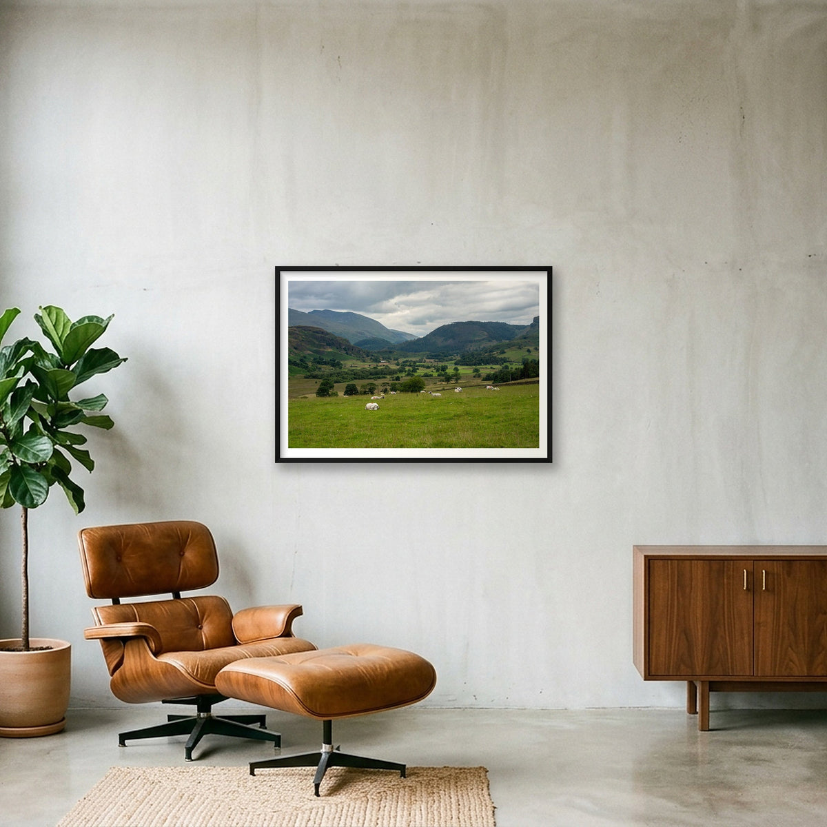 Sheep in the Valley — 100×70cm, 39×28" Black Frame