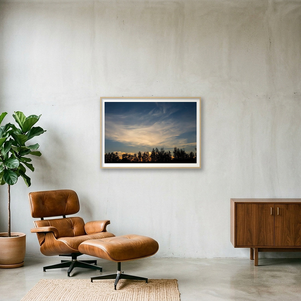 Sunset Over the Trees — 100×70cm, 39×28" Oak Frame
